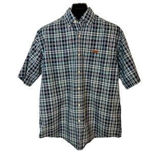 CARHARTT Plaid Short-Sleeve Button-Down Shirt Navy Grey White Regular Medium